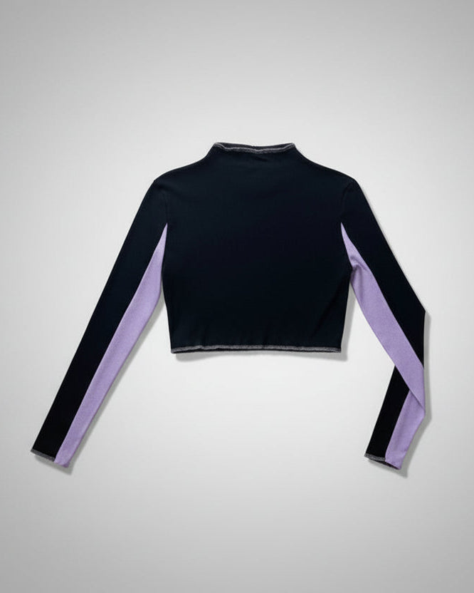MARJ Upcycling Black and purple long-sleeve patchwork top