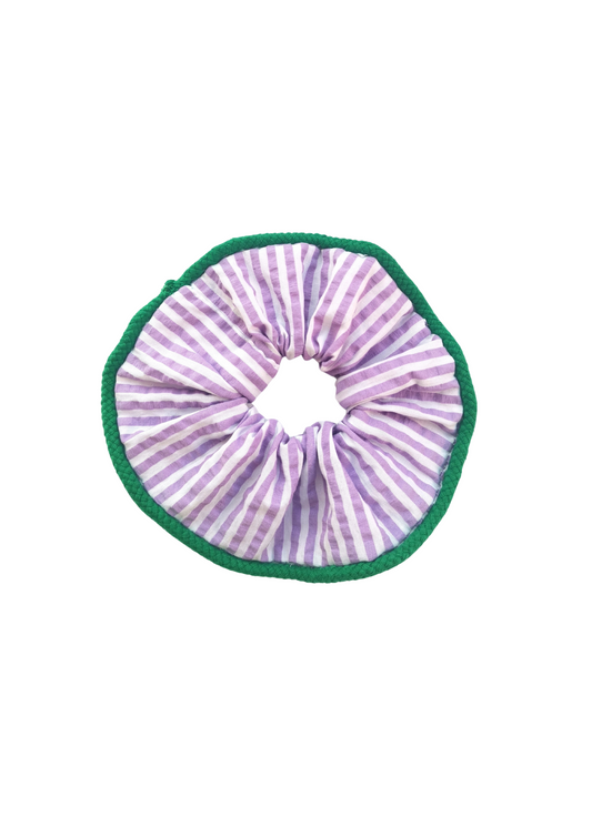 Lavender and White striped Seersucker Scrunchie sustainable green deadstock upcycling zero waste
