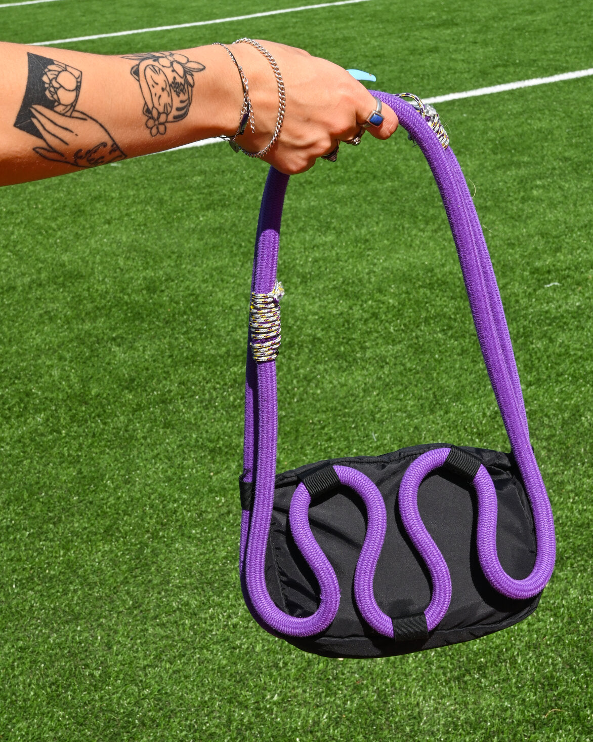 MARJ sustainable fashion climbing ropes bag black purple