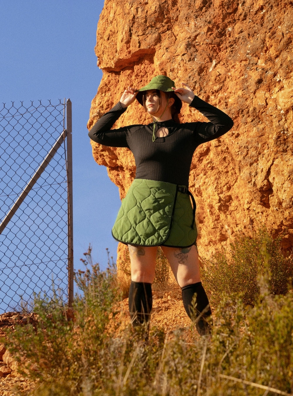 Sustainable Mini Khaki quilted skirt