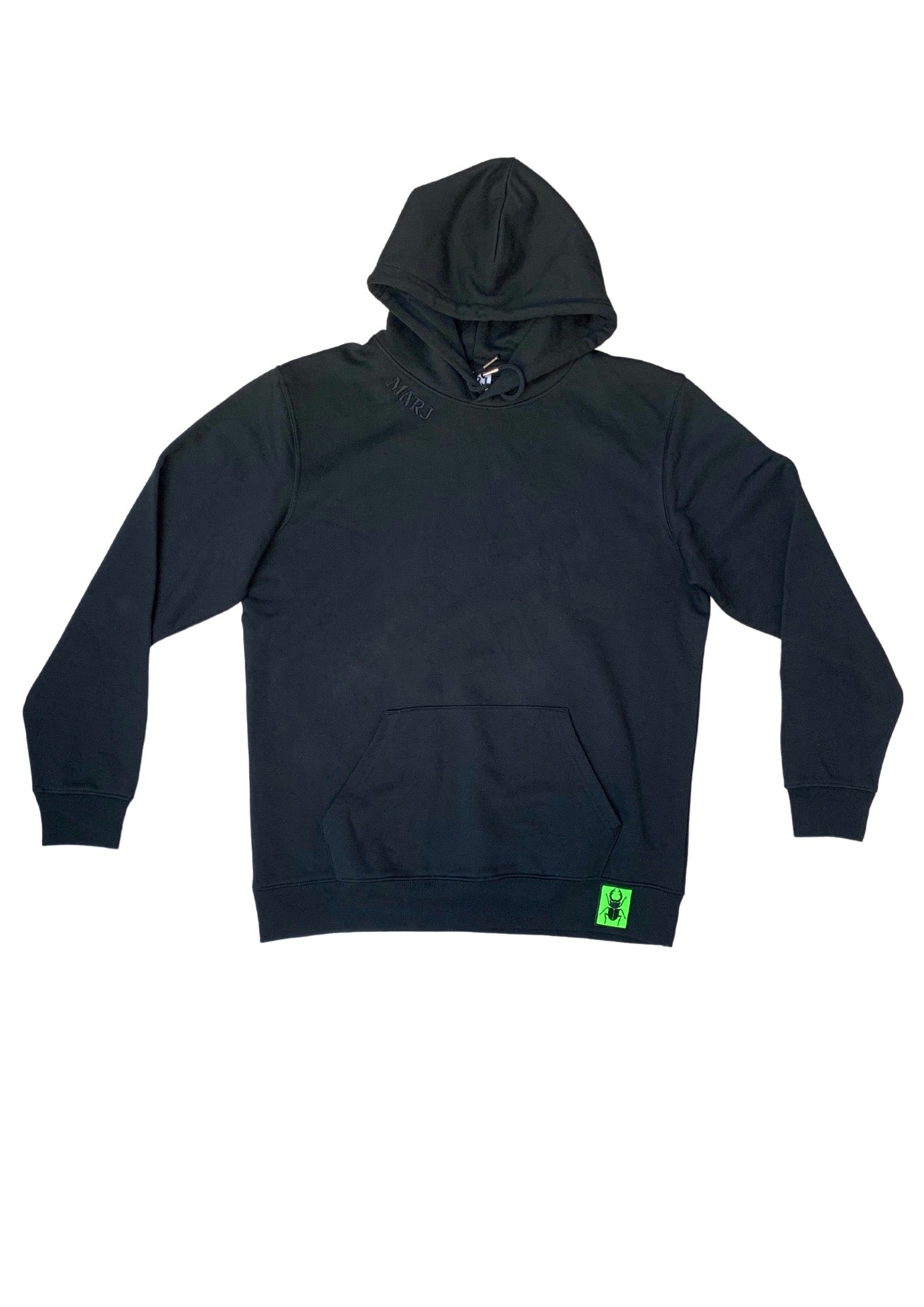 Sustainable Black Hoodie with black logo embroidery | MARJ