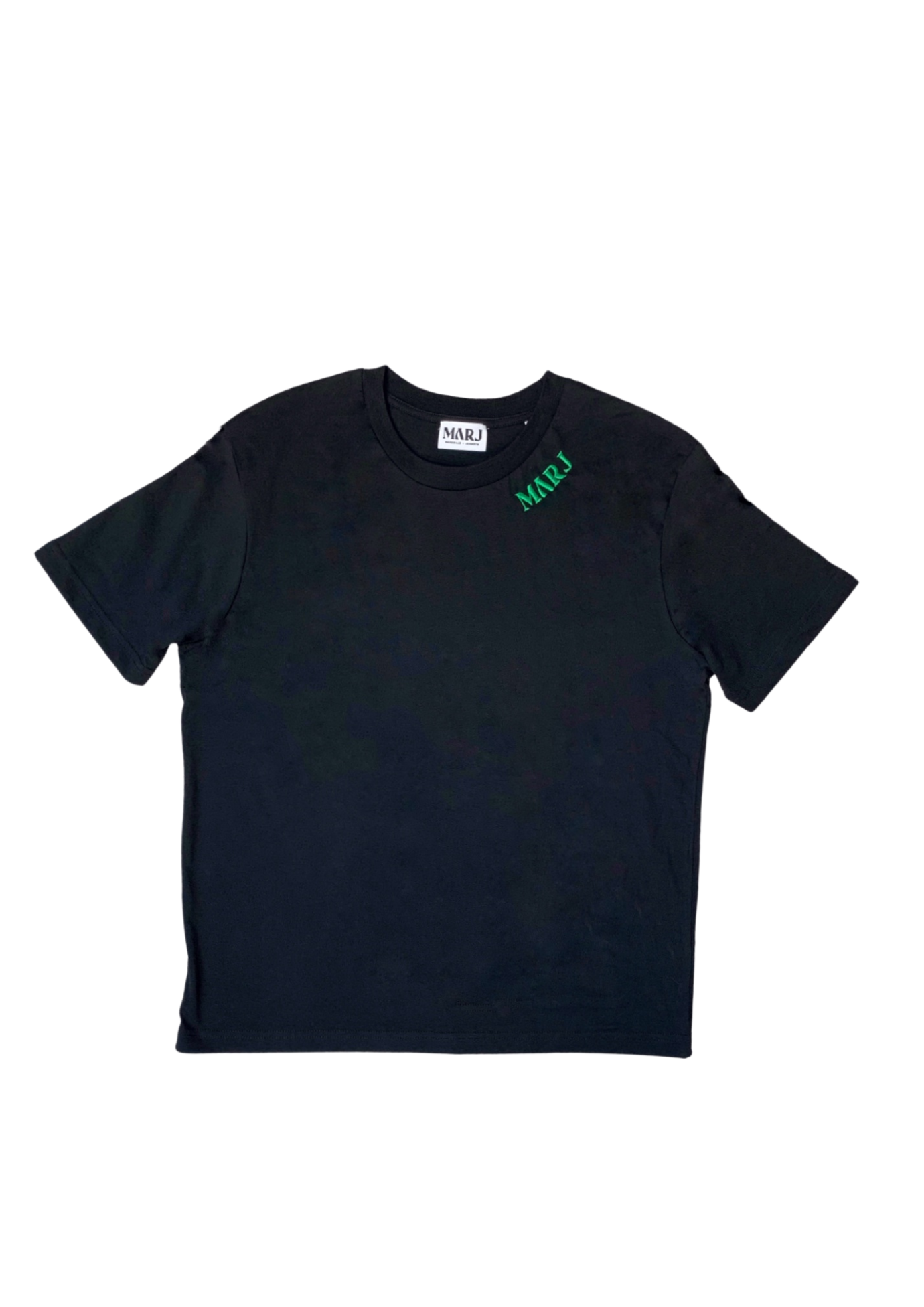 MARJ sustainable fashion black T shirt green embroidery streetwear