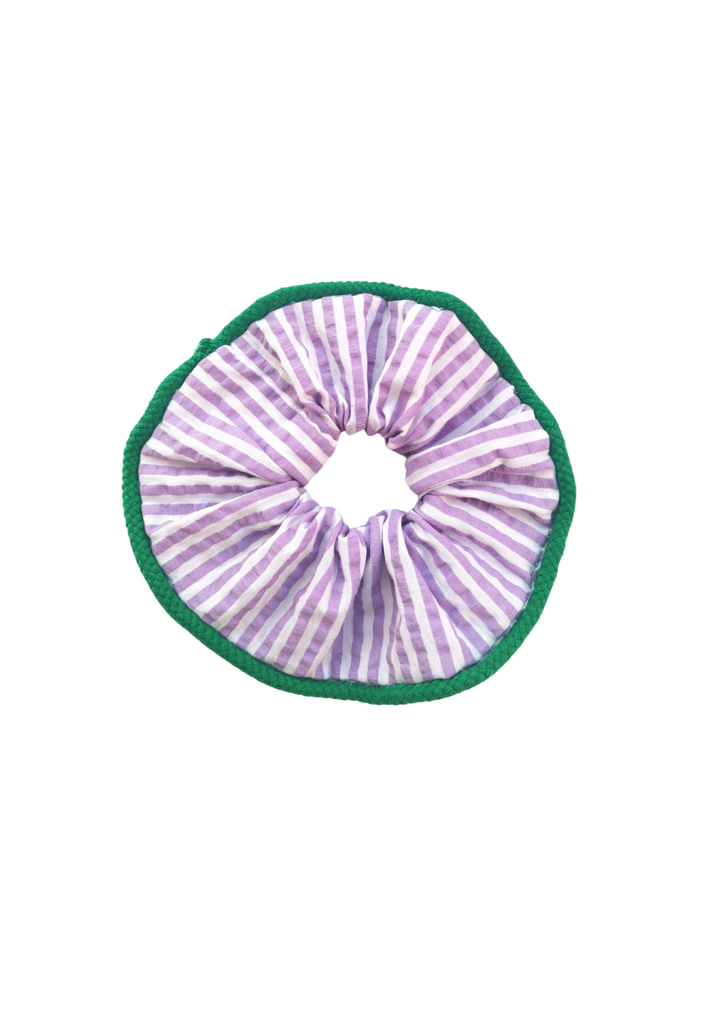 Lavender and White striped Seersucker Scrunchie sustainable green deadstock upcycling zero waste 