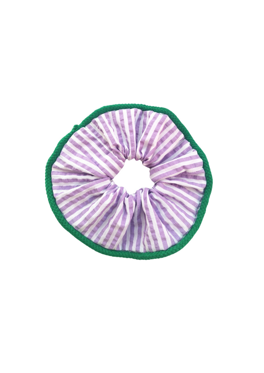 Lavender and White striped Seersucker Scrunchie sustainable green deadstock upcycling zero waste 