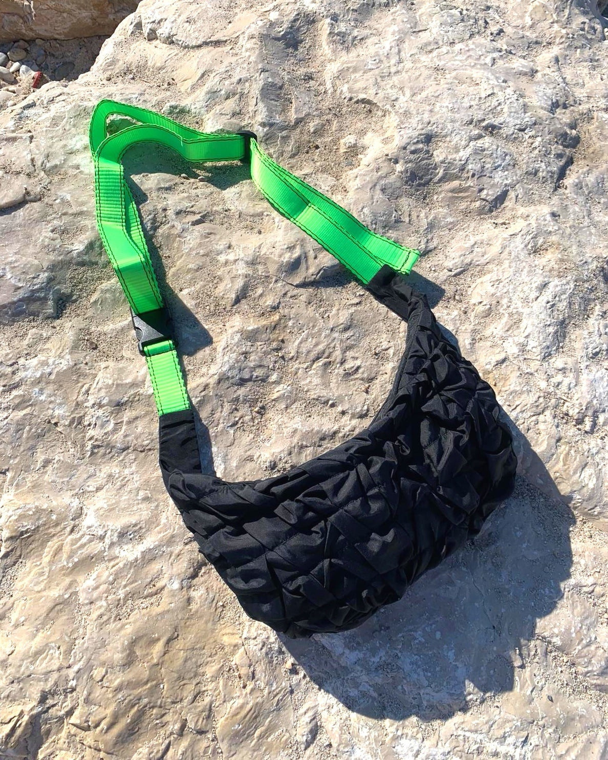 MARJ nylon bum bag upcycling deadstock black neon green recycled