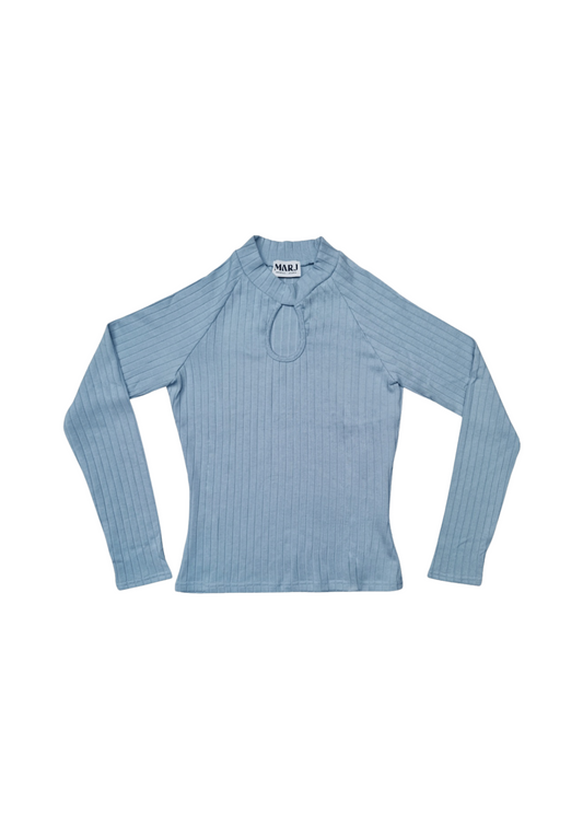 MARJ sustainable ribbed knit top ice blue organic cotton and lyocell