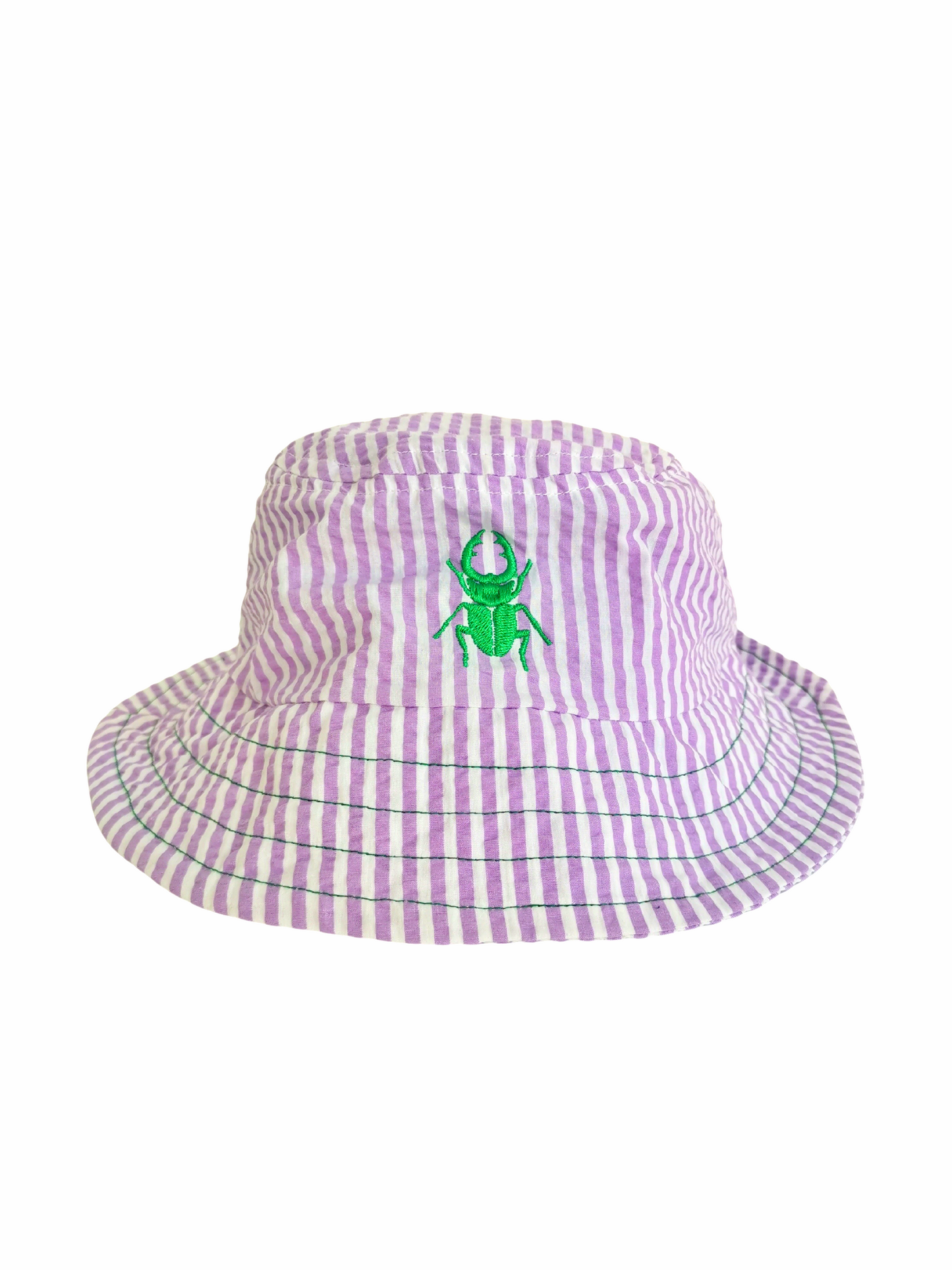 Lavender and white striped Seersucker sustainable Bucket Hat | MARJ