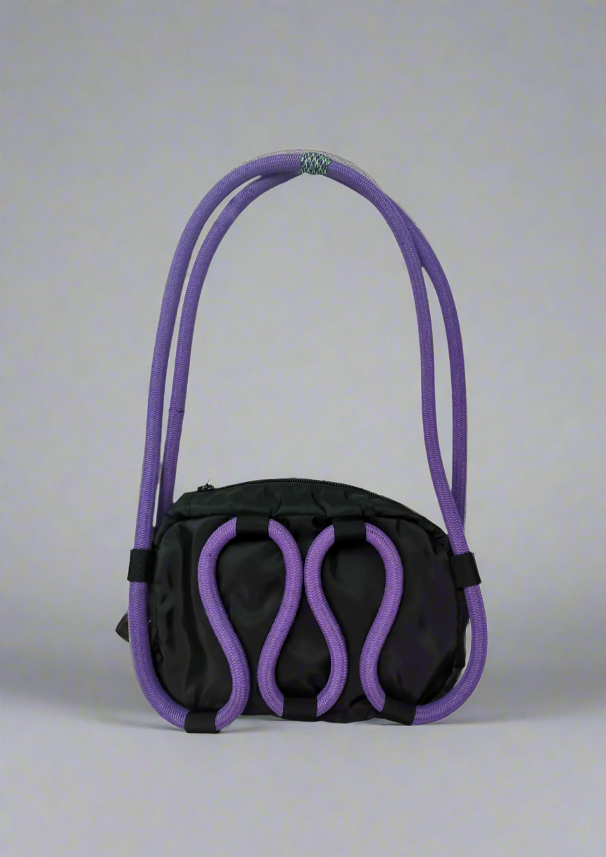 upcycling black nylon bag made in marseille MARJ with puprle climbing ropes